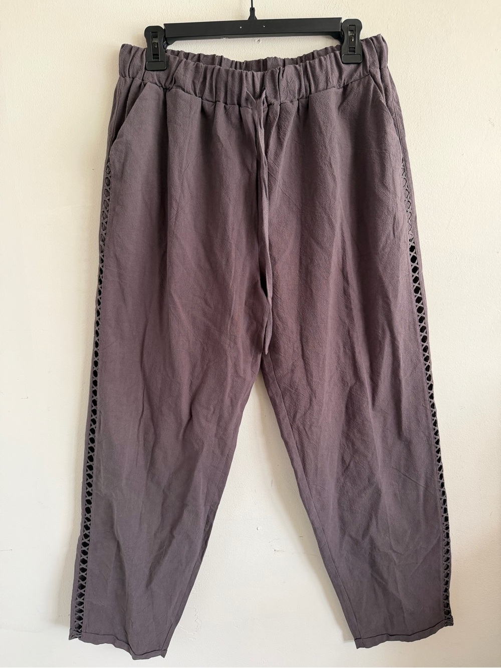 Women's Drawstring Joggers with Lace-Trim Sides — Dusty Purple